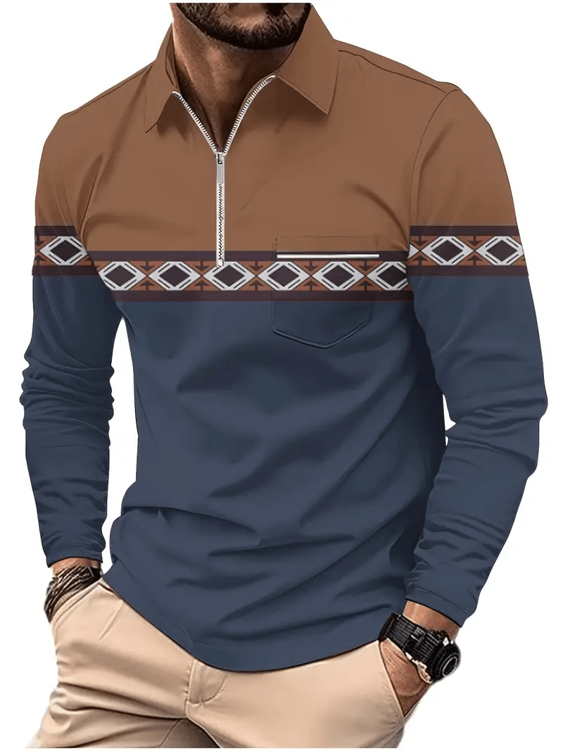 Men's Business Casual Striped Zip-Up Shirt