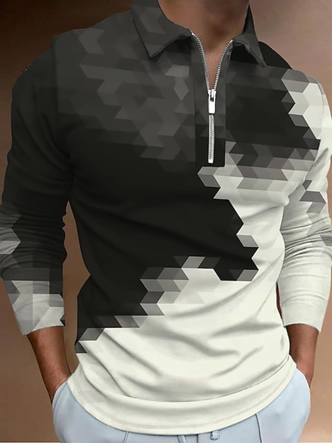 Fashion Print Print Lapel Pullover Long Sleeve Polo Shirt