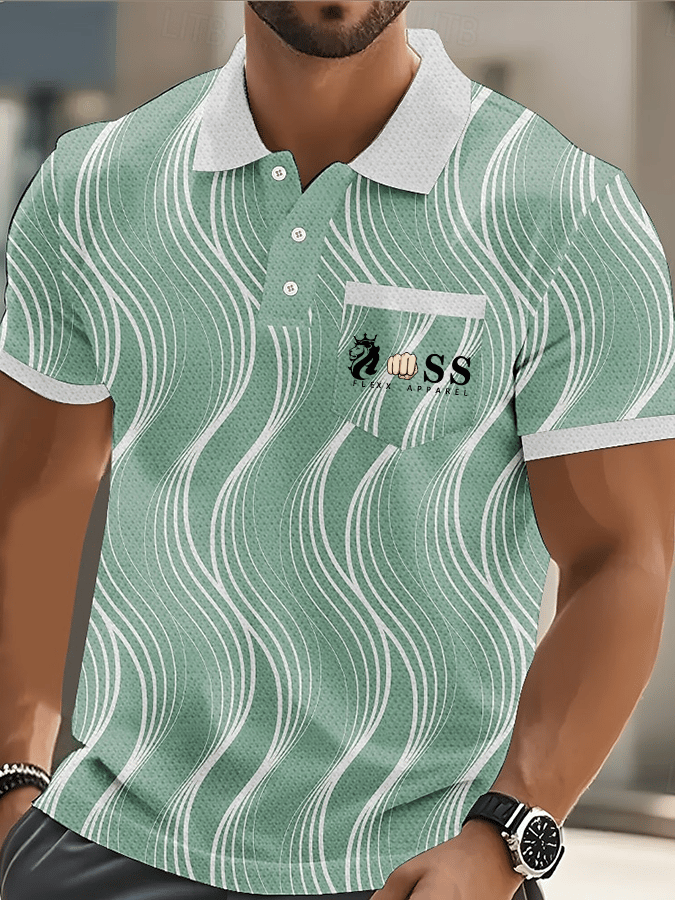 Men's Fashion Business Letter Printed Casual Short Sleeve Polo Shirt