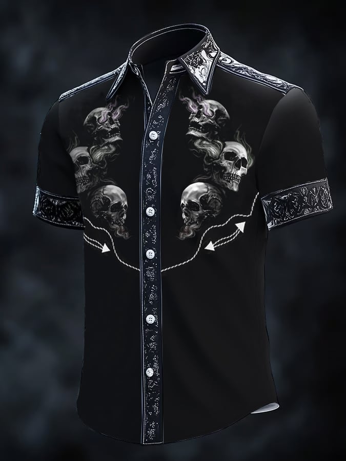 Men's Retro Western Print Short Sleeve Shirt