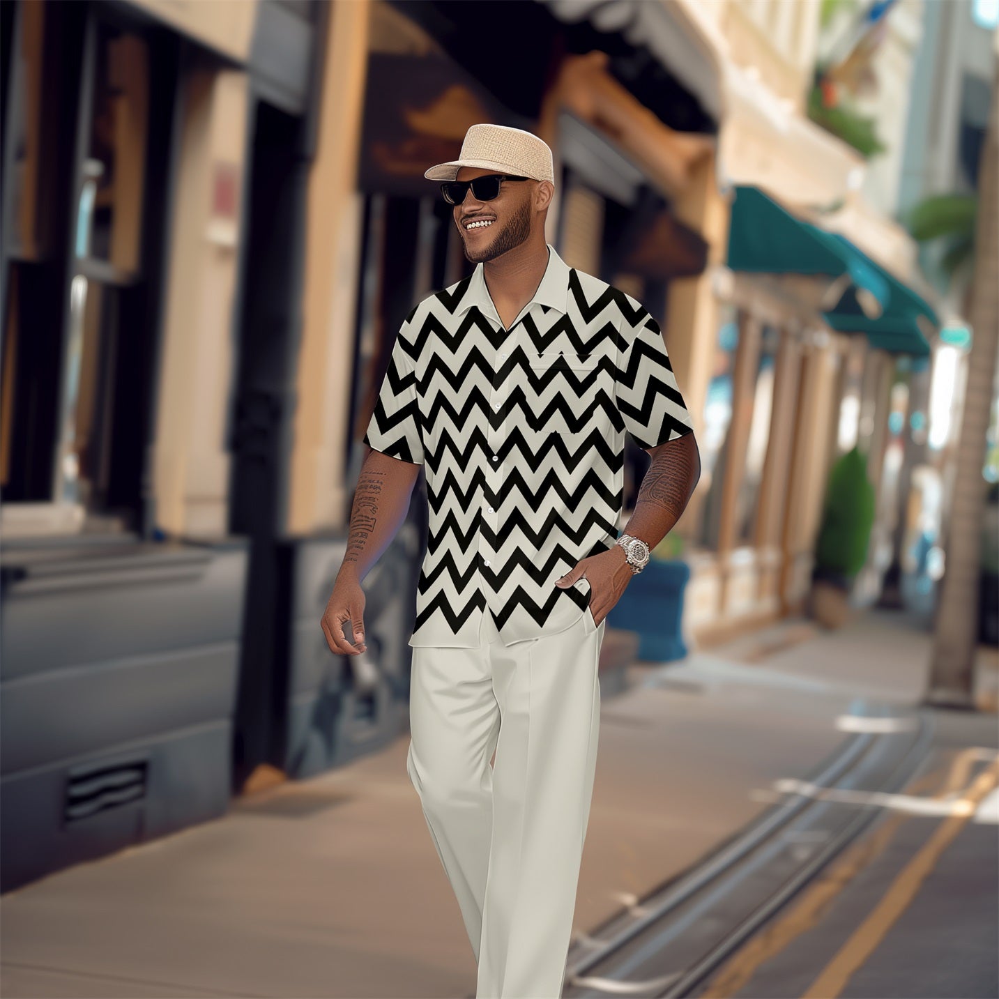 Men's Retro Short Sleeve Shirt Walking Suit 1642