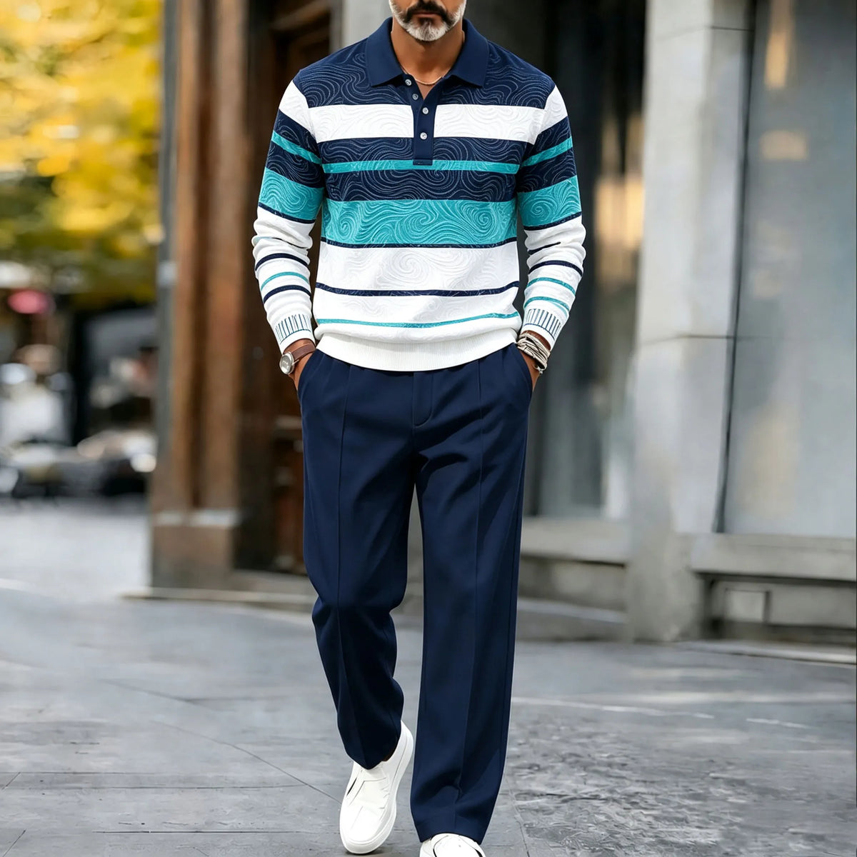 Men's Printed Polo Shirt and Pants Set