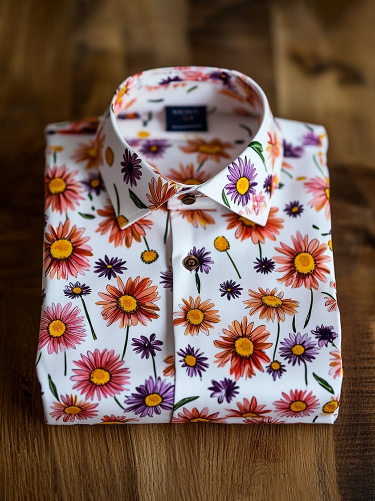 Men's Business Casual Floral Lapel Short Sleeve Shirt