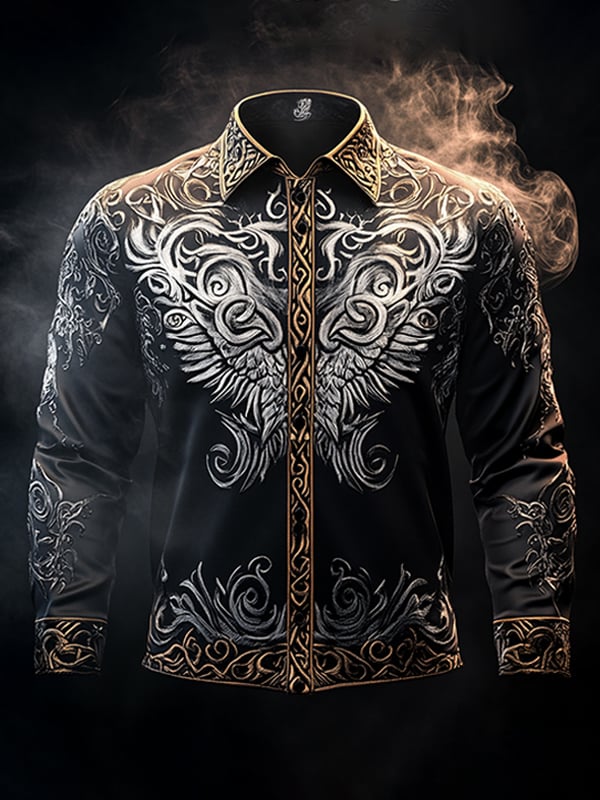 Men's Vintage Viking Print Long Sleeve Shirt