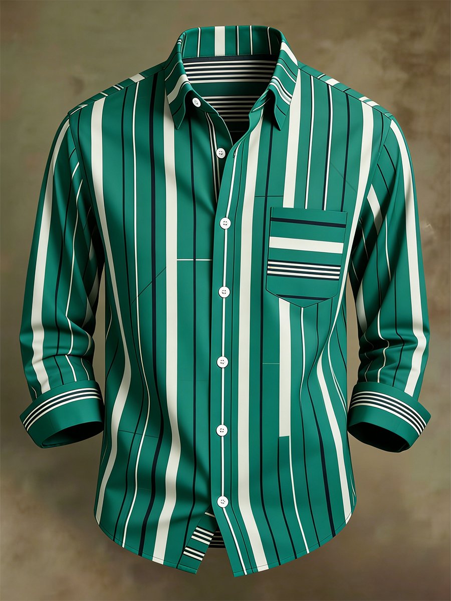 Men's Retro Business Bag House Geometric Long-Sleeve Shirt