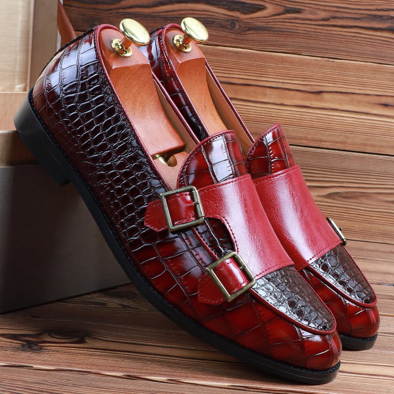 New Luxury Fashionn Pointed Pattern Monk Strap Shoes