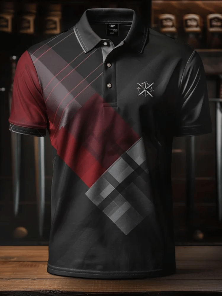 Men's Business Stripe Lettering Button-Down Polo Shirt