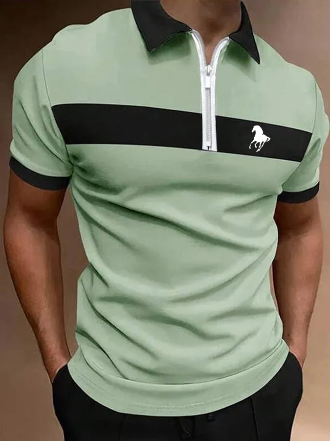 Men's Horse Print Casual Polo Shirt