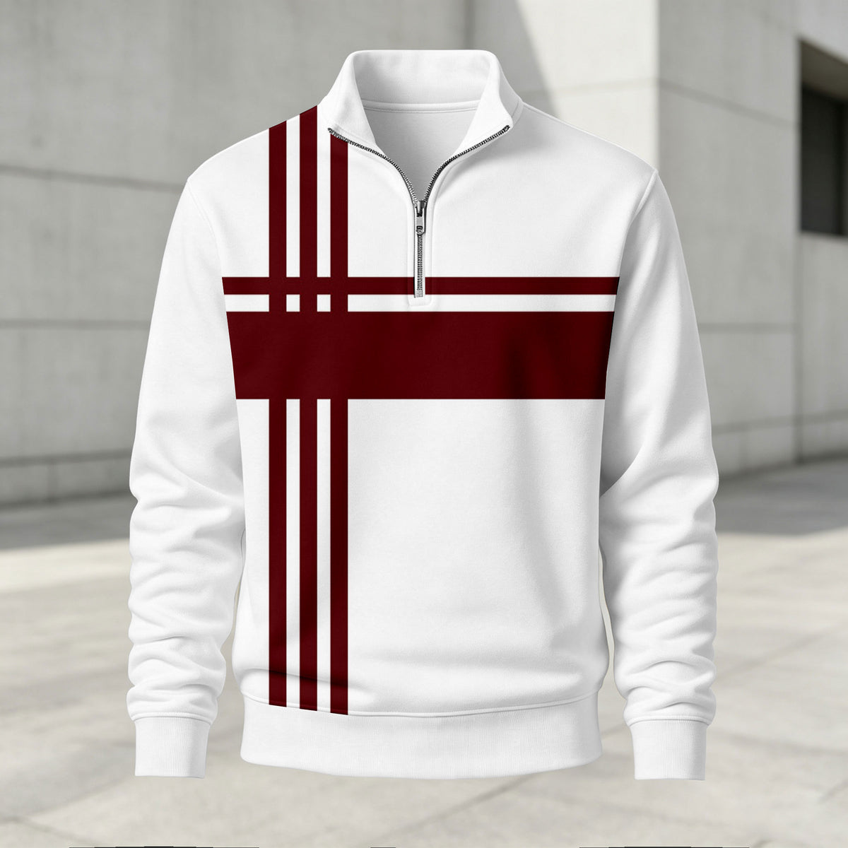 Men's Printed Stand-Up Collar Zip-Up Hoodie