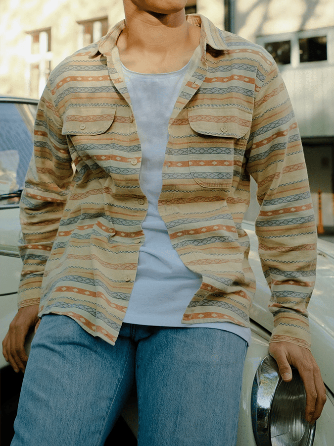 Men's Retro Western Ethnic Aztec Color Block Shirt
