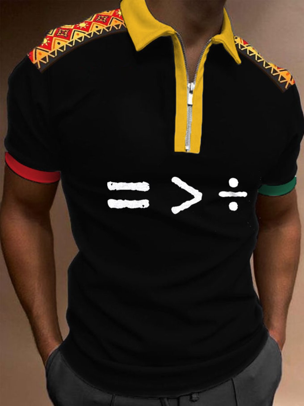 Men's Black History Equality Is Geater Than Division Print Zip Collar Polo Shirt