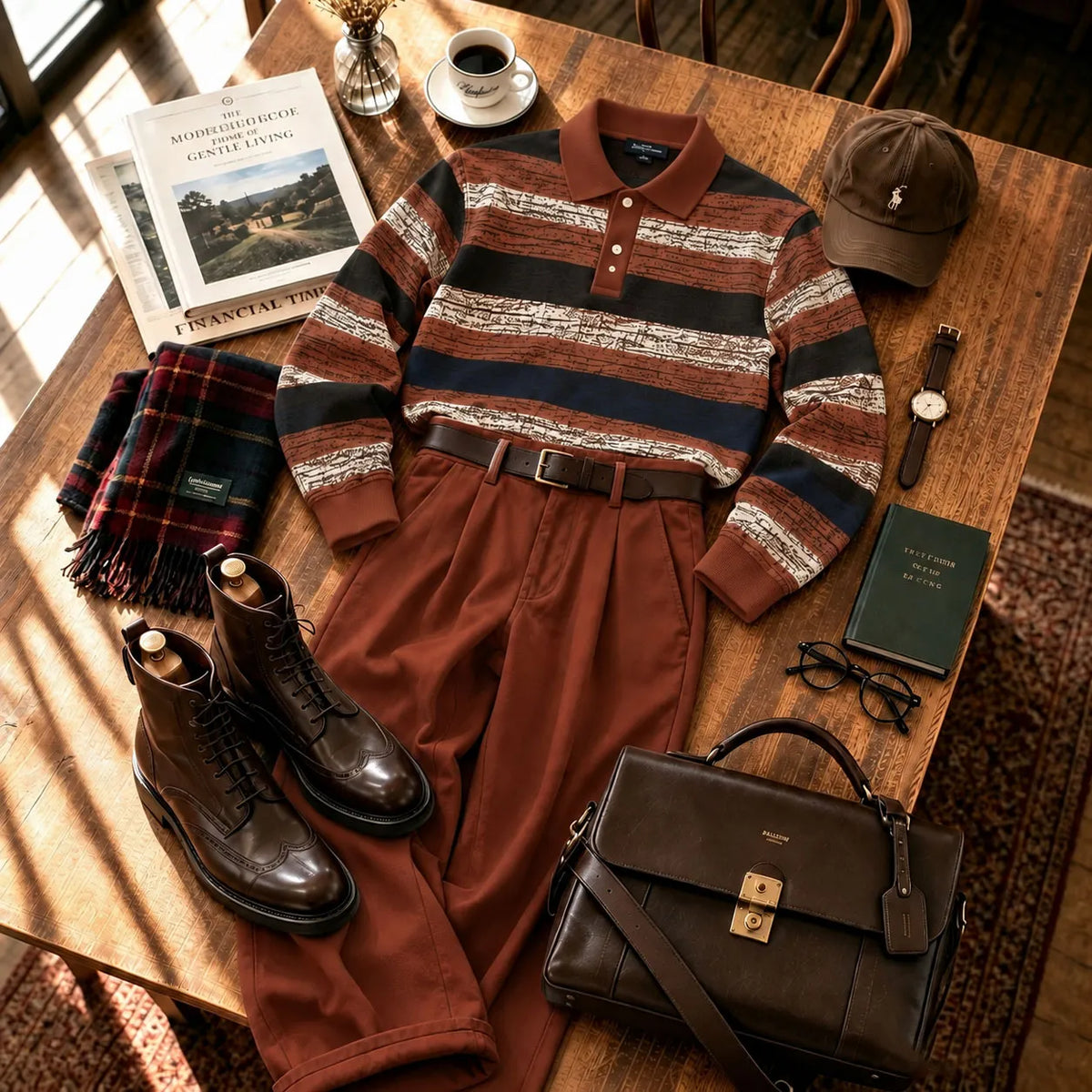 Men's Printed Polo Shirt and Pants Set