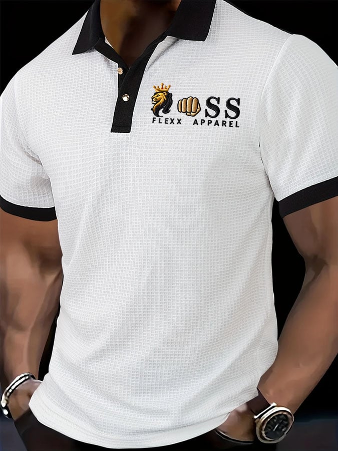 Men'S Waffle Fabric Casual Polo Shirt