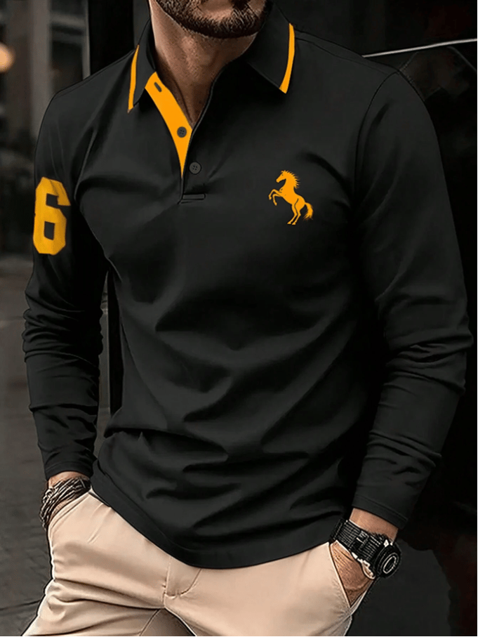 Men's Business Casual Striped Long-Sleeved Polo Shirt