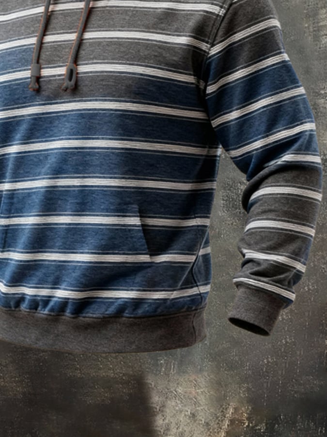 Men's Retro Striped Gradient Hooded Sweatshirt