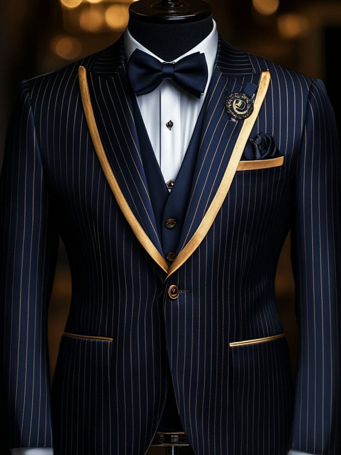 Men'S Casual Classic Business Striped Long-Sleeved Suit