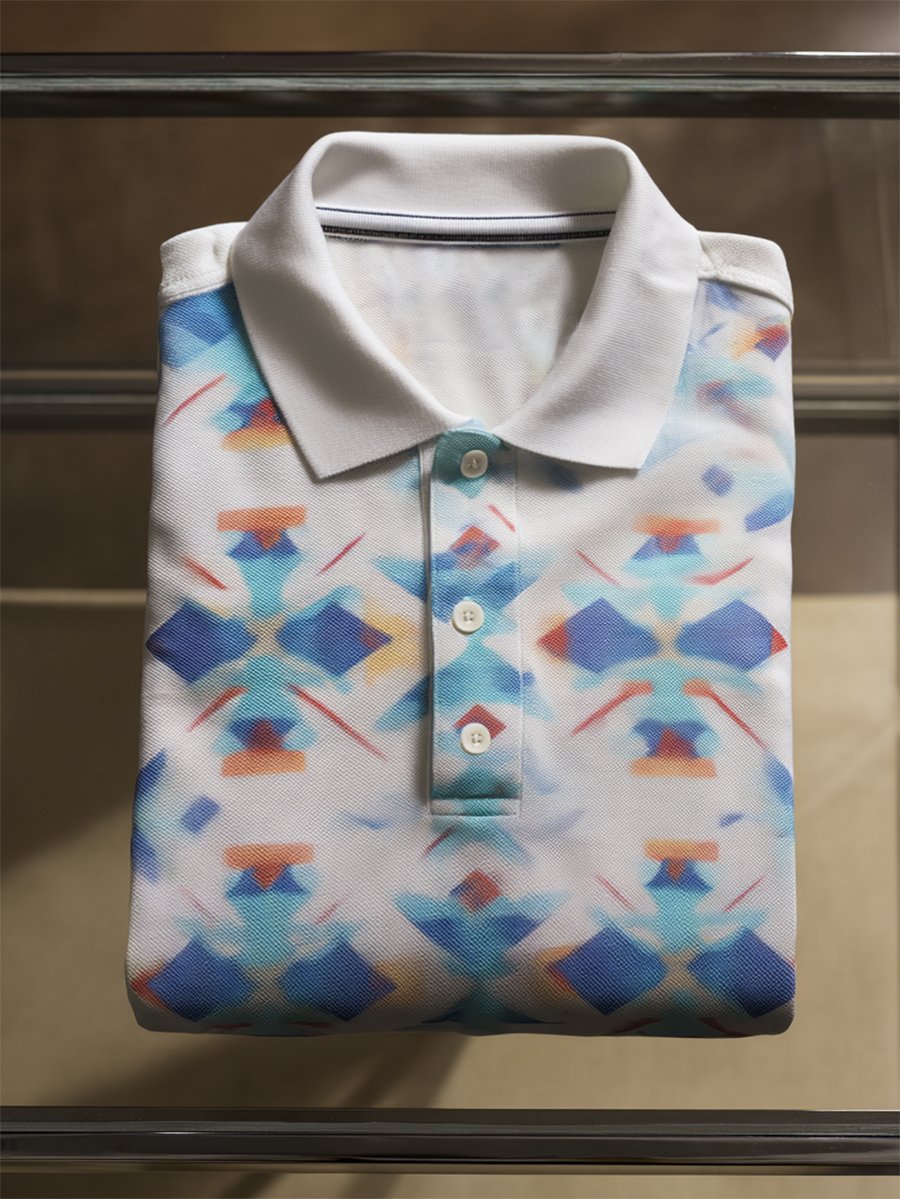 Men's Business Casual Cross Faith Art Button Short Sleeve Polo Shirt
