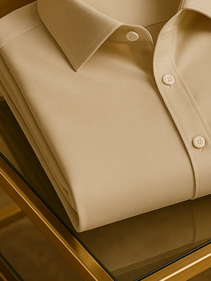 Men's Solid Color Daily Light Luxury Lapel Collar Long Sleeve Shirt