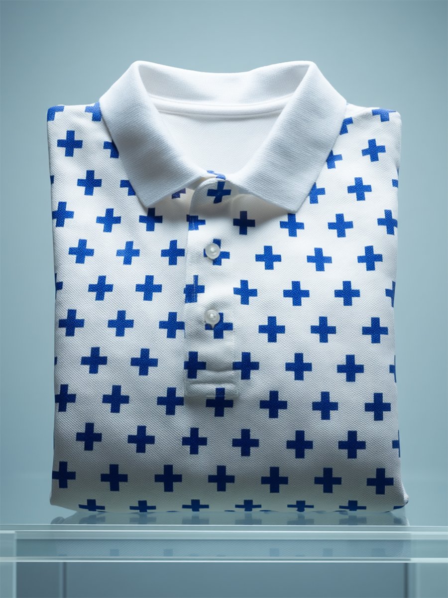 Men's Business Casual Cross Faith Art Button Short Sleeve Polo Shirt