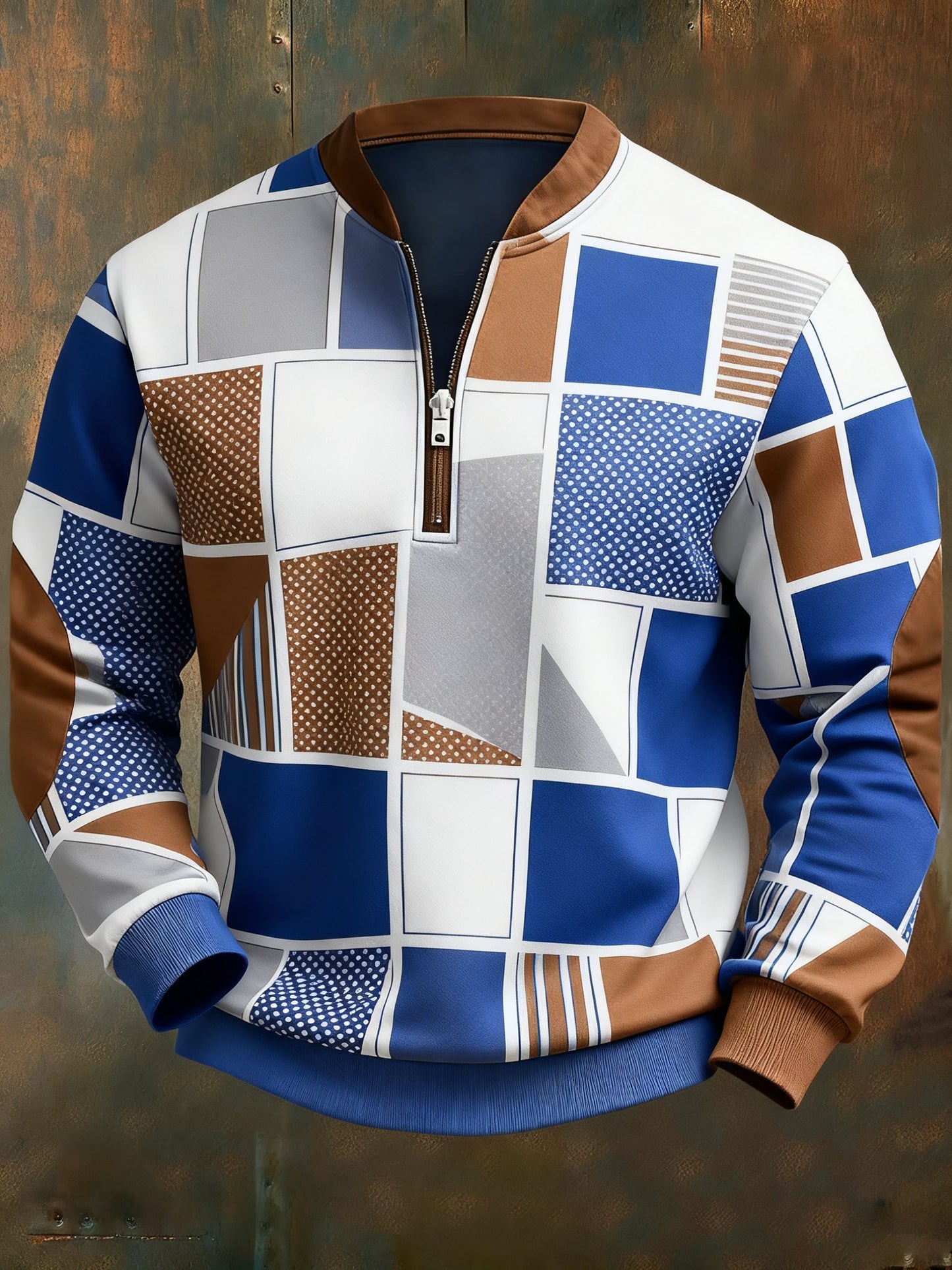 Men's Casual Geometric Color Block Print Sweatshirt