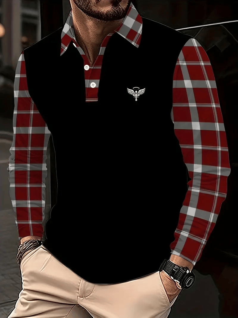 Men's Business Casual Striped Long-Sleeved Polo Shirt
