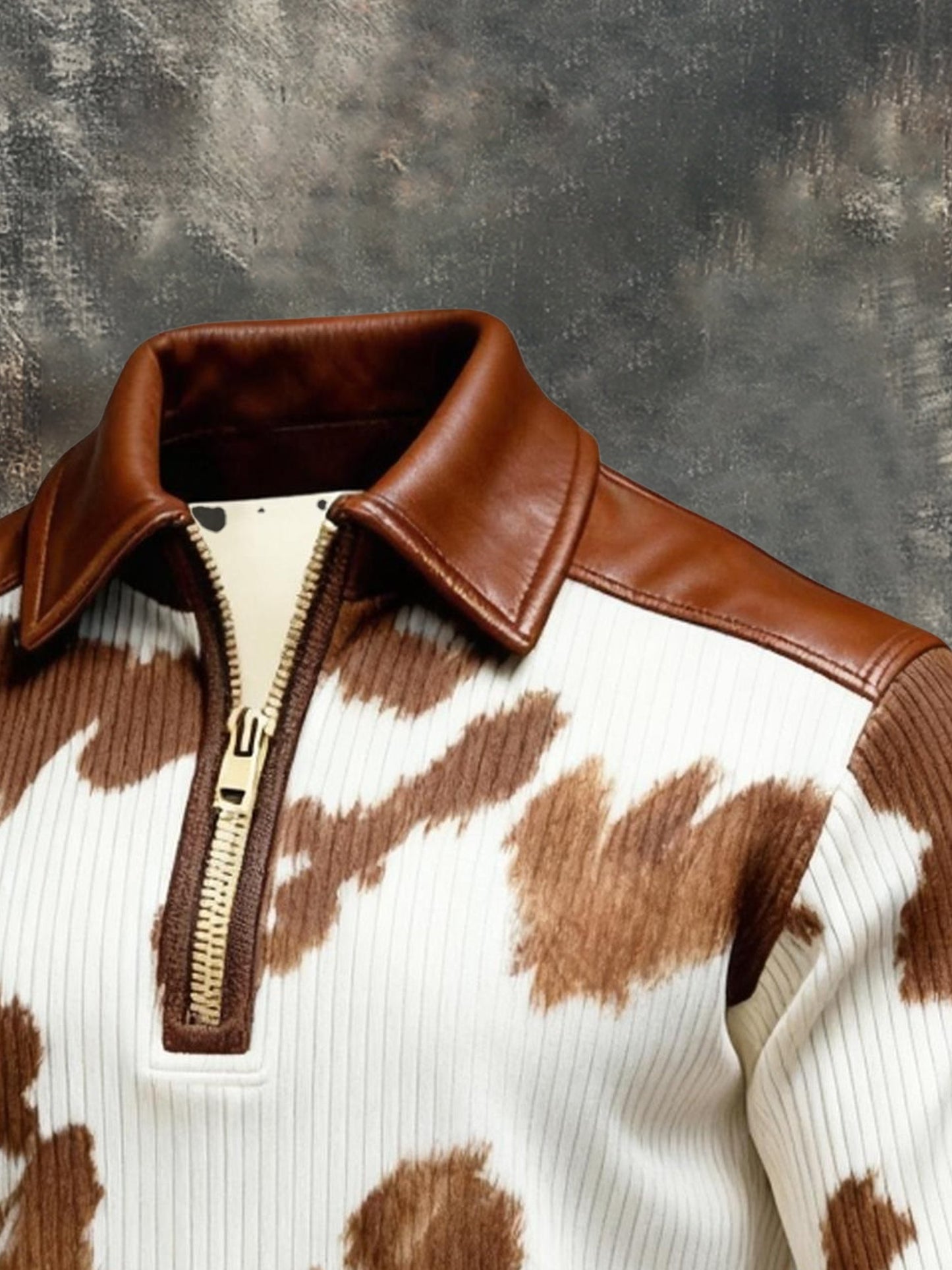 Men's Vintage Color-Block Printed Zip-Up Hoodie