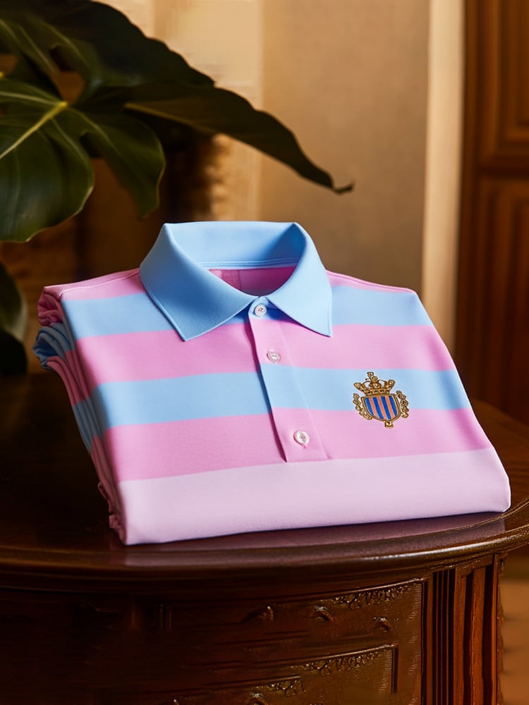 Men's Classic Business Check Button Short Sleeve Polo Shirt