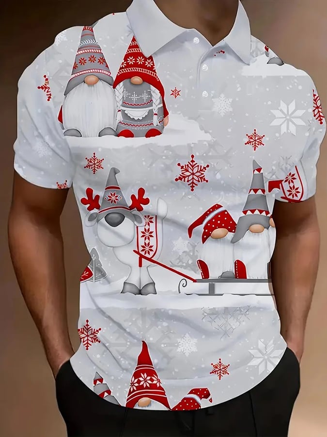 Men's Retro Christmas Print Polo Shirt