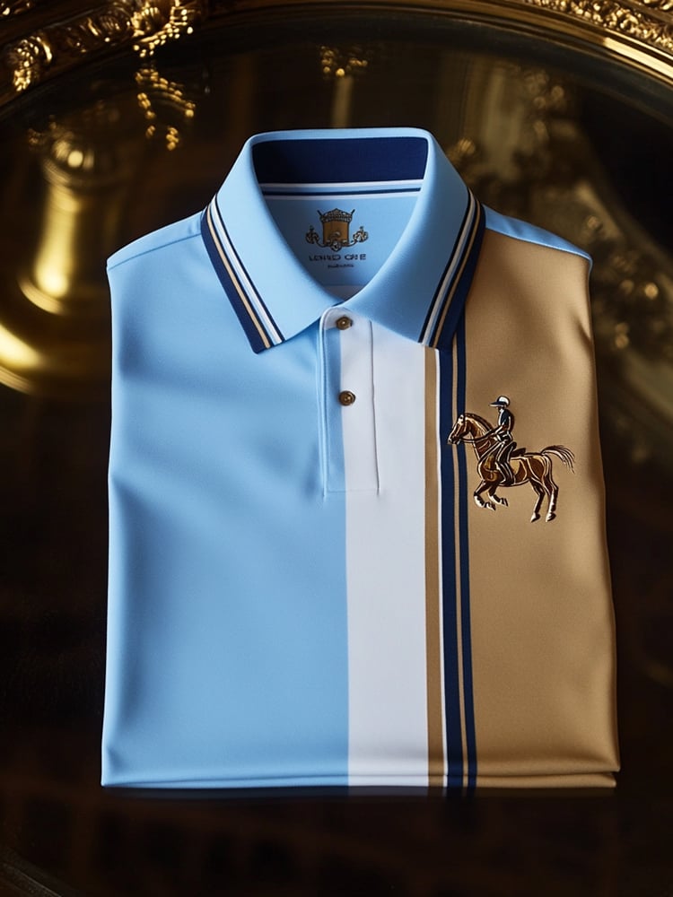 Men's Classic Business Check Logo Button Short Sleeve Polo Shirt
