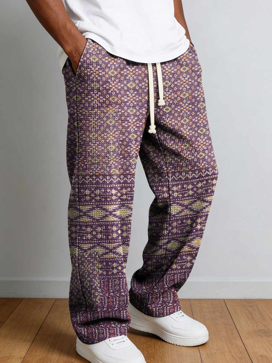 Men's Geometric Gradient Art Printed Waffle Casual Pants