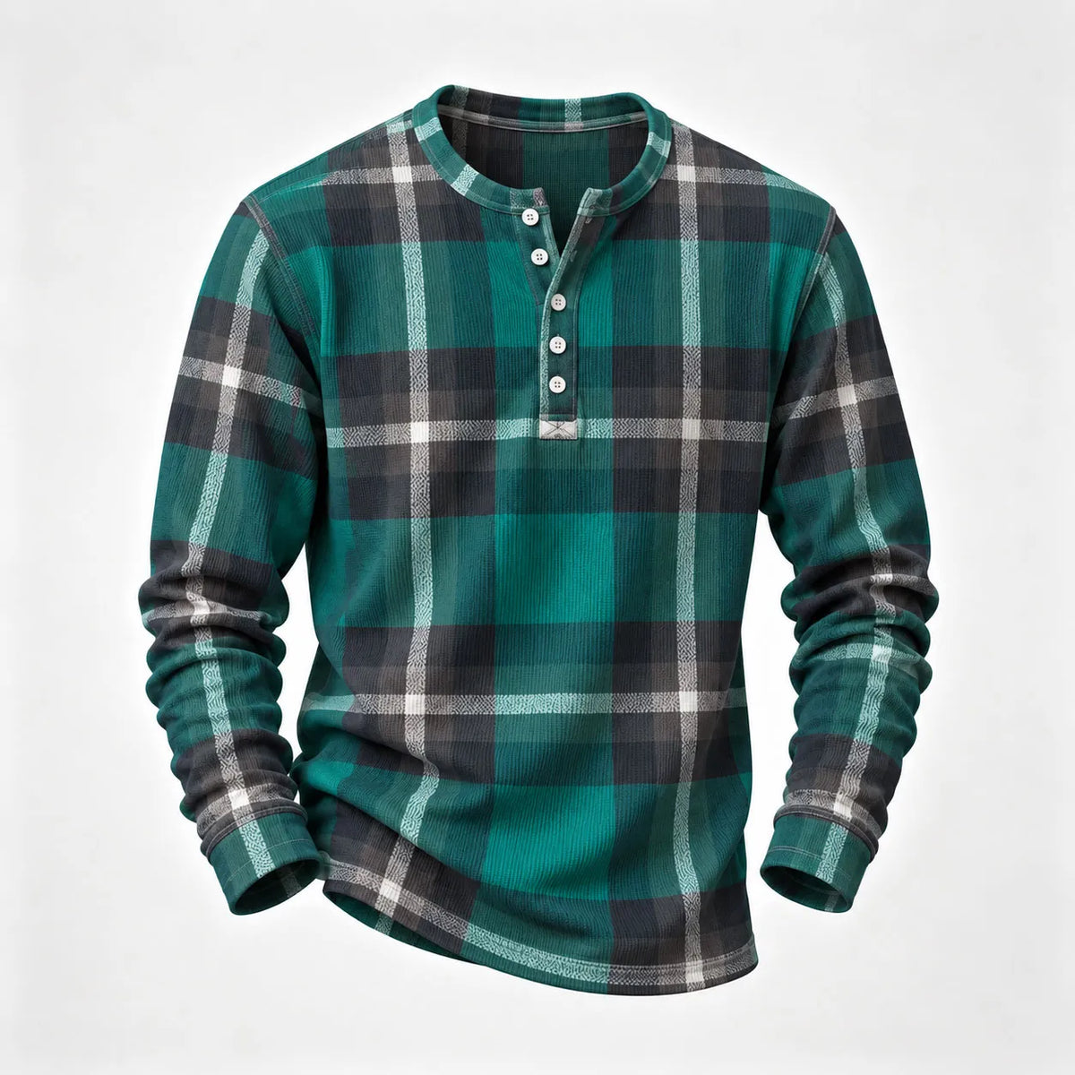 Men's Printed Henley-Neck Long-Sleeve Shirt