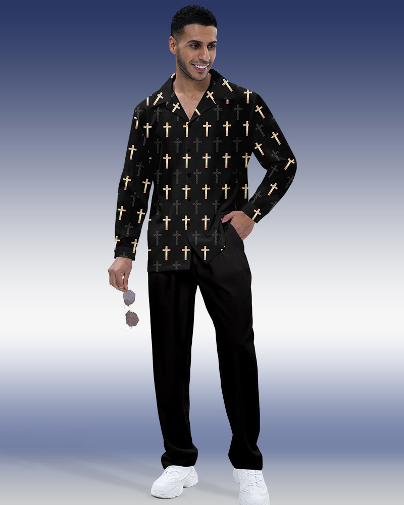 Men's Gradient Print Long Sleeve Shirt Walking Suit 638