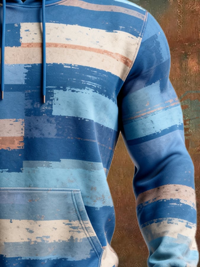Men's Retro Distressed Color Block Print Casual Long Sleeve Sweatshirt