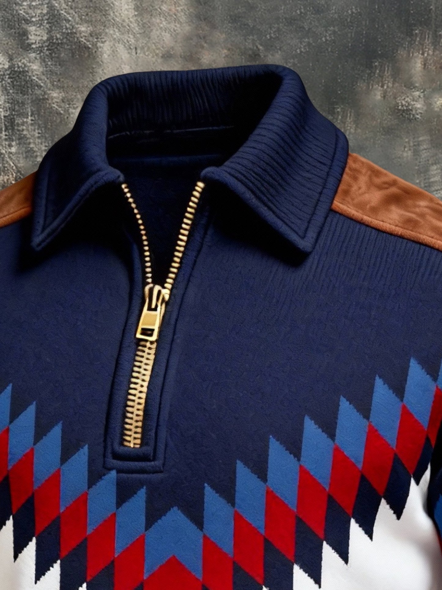 Men's Vintage Color-Block Printed Zip-Up Hoodie