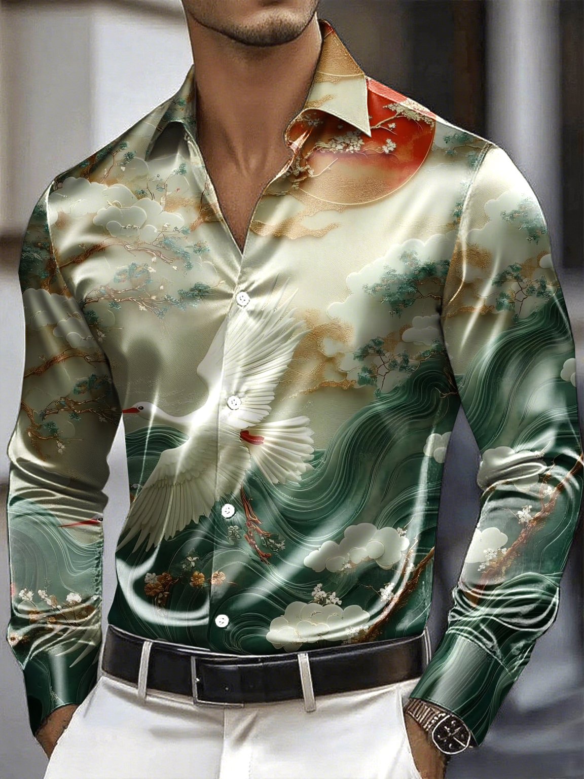 Men's Satin Luxe Long Sleeve Button Down Shirt