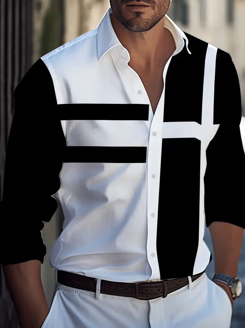Men's Casual Striped Long Sleeve Lapel Shirt