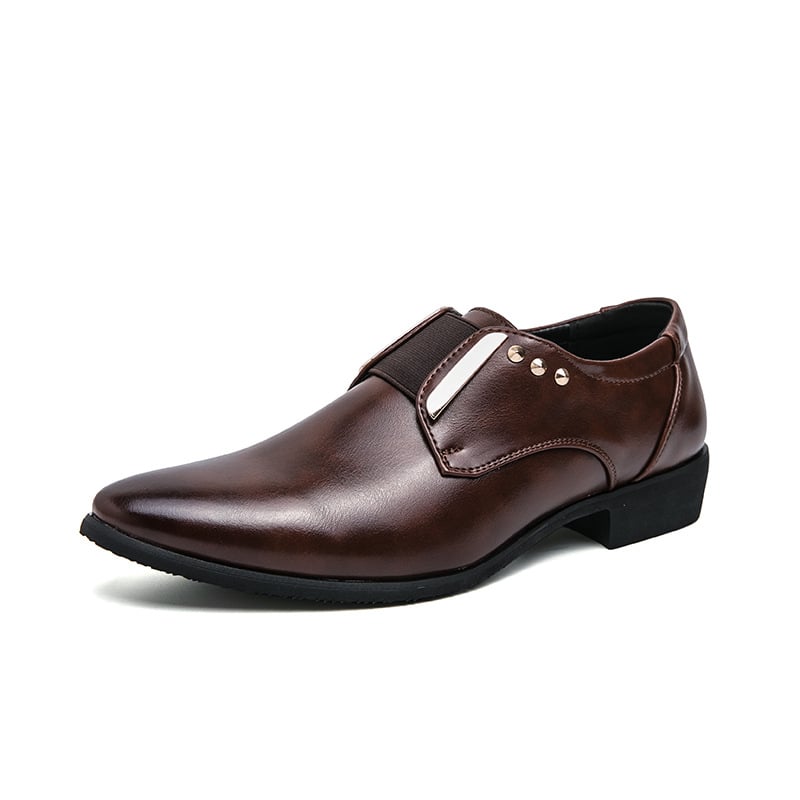 Men'S Pointed Toe Business Casual Solid Color Leather Shoes