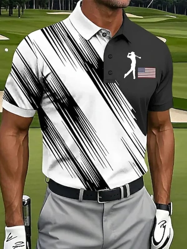 Men's Retro USA Print Golf Polo Shirt
