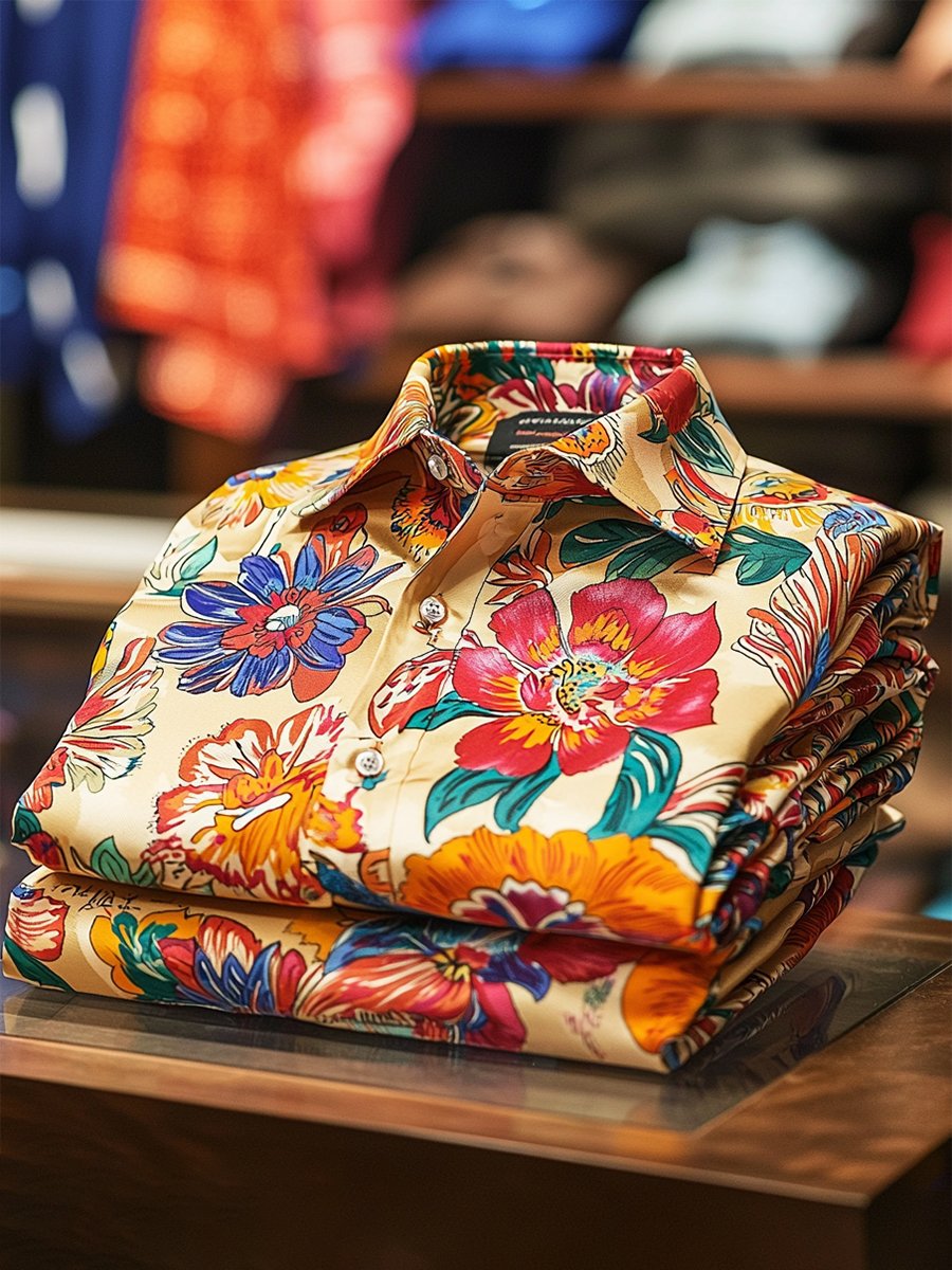 Men's Satin Luxe Hawaiian Print Short Sleeve Button Shirt
