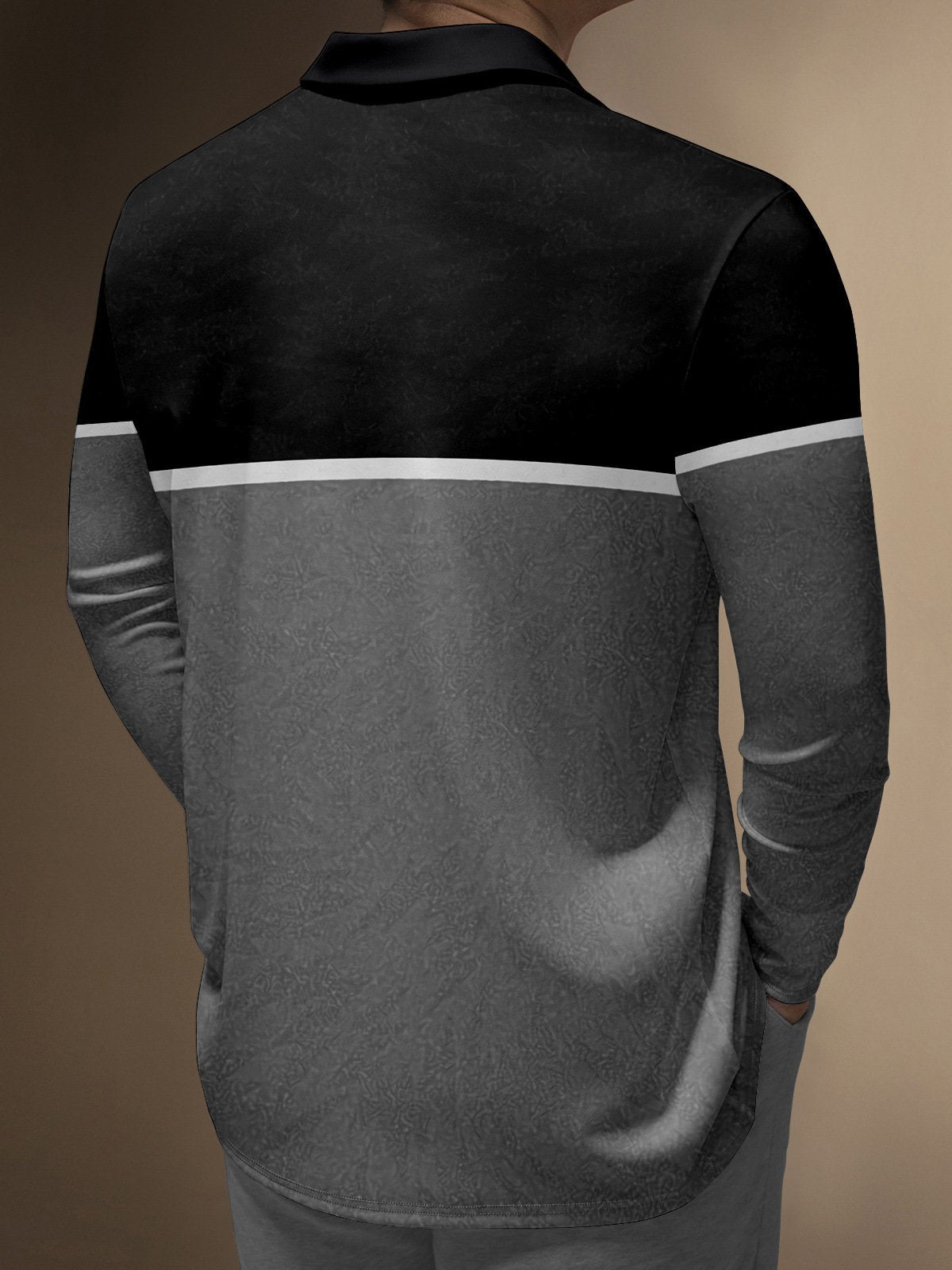 Men's Business Casual Striped Long-Sleeved Polo Shirt