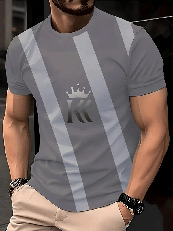 Men's Business Stripe Logo Print Short Sleeve T-Shirt