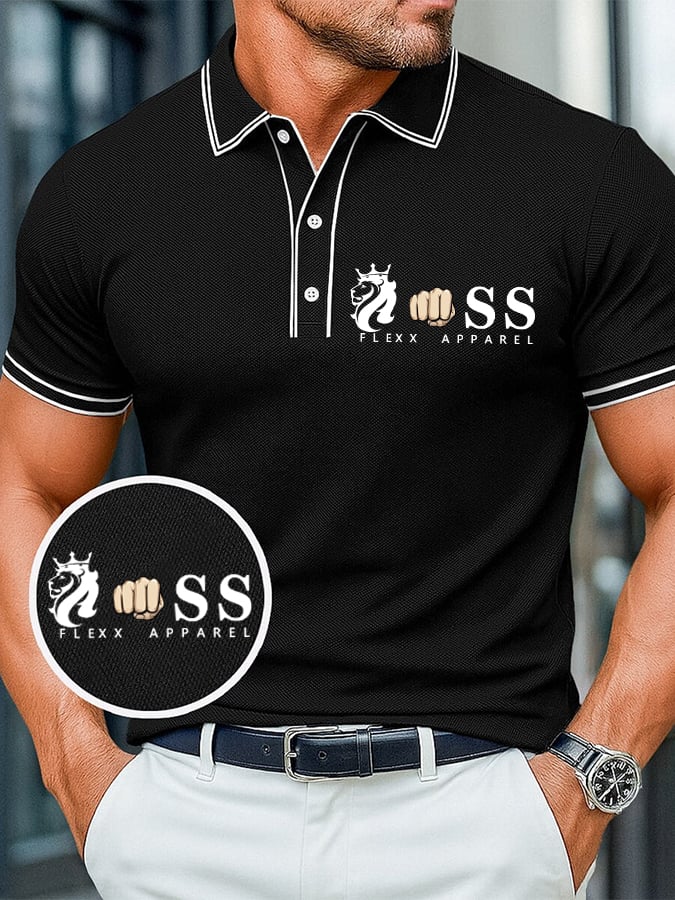 Men's casual, comfortable, and breathable retro letter print polo shirt