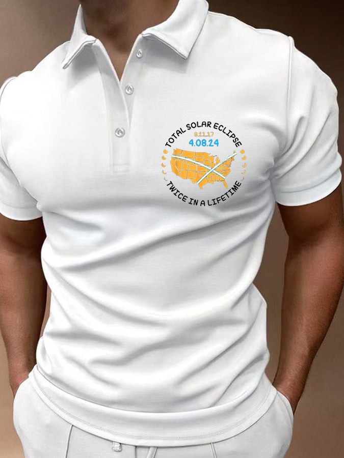 Men's Twice In A Lifetime Total Solar Eclipse Print Casual Polo Shirt