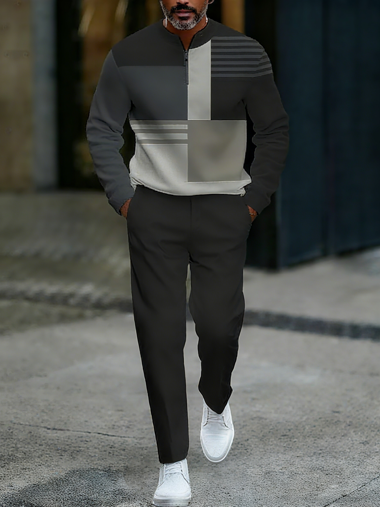 Zipper Long Sleeve Long Pants Two-Piece Set