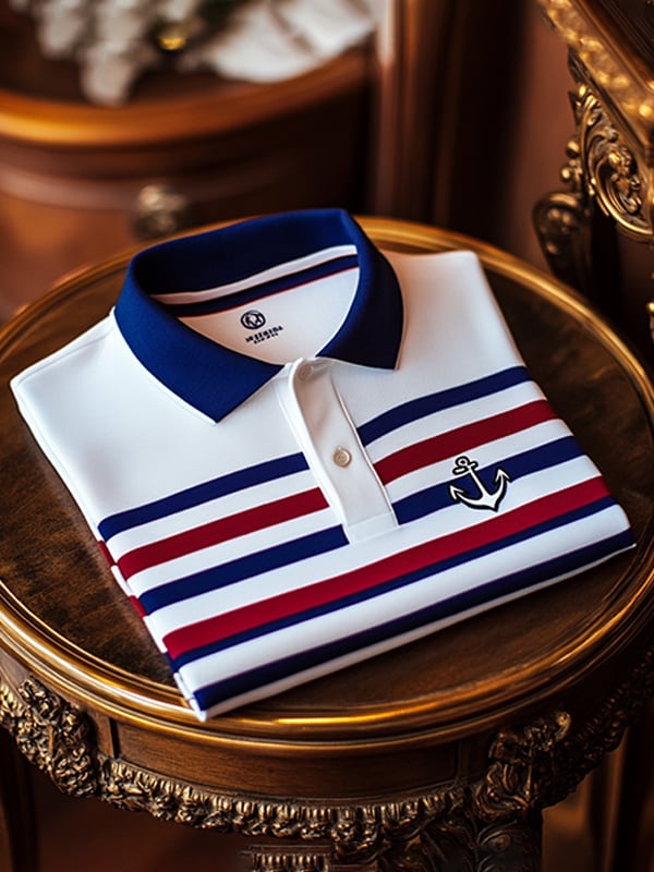 Men's Business Stripe Button-Down Short Sleeve Polo Shirt