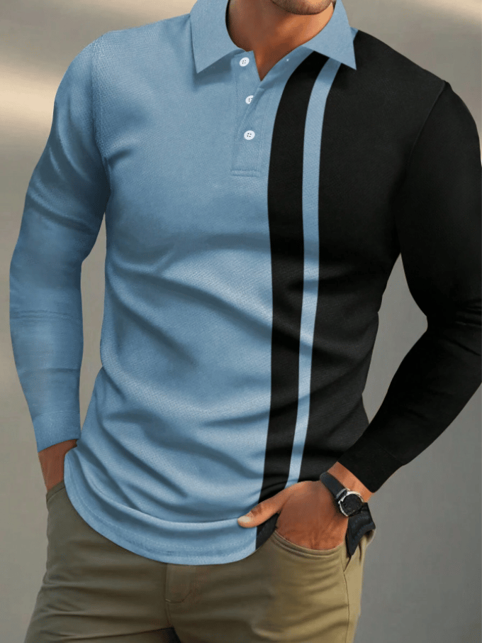 Men's Business Casual Striped Long-Sleeved Polo Shirt