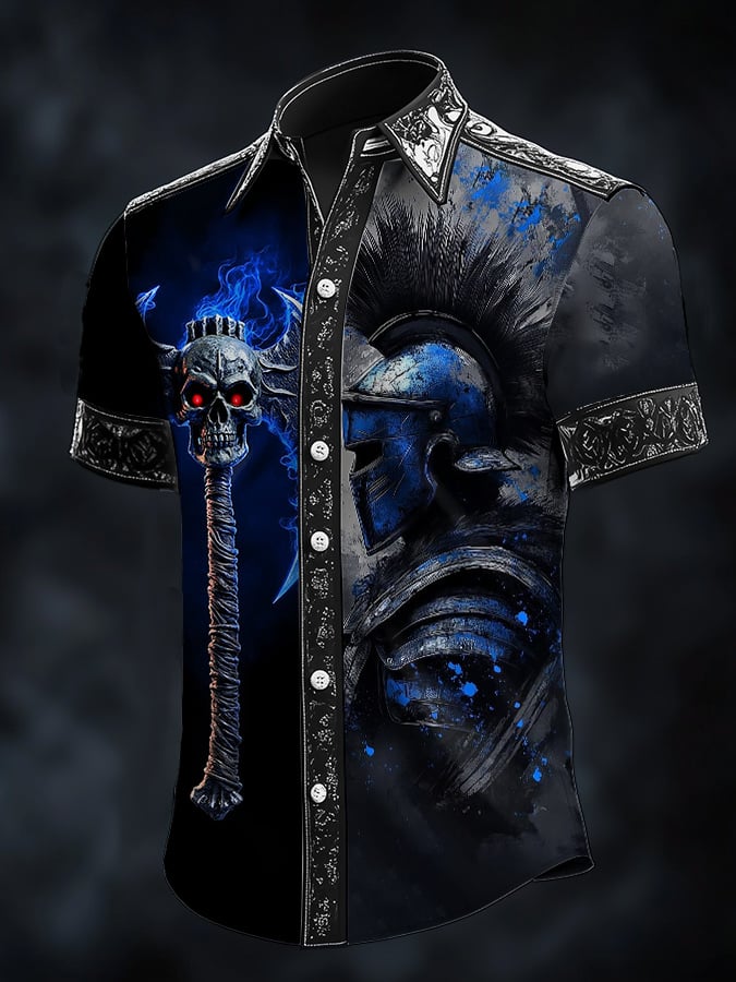 Men's Casual Vintage Viking Skull Satin Shirt