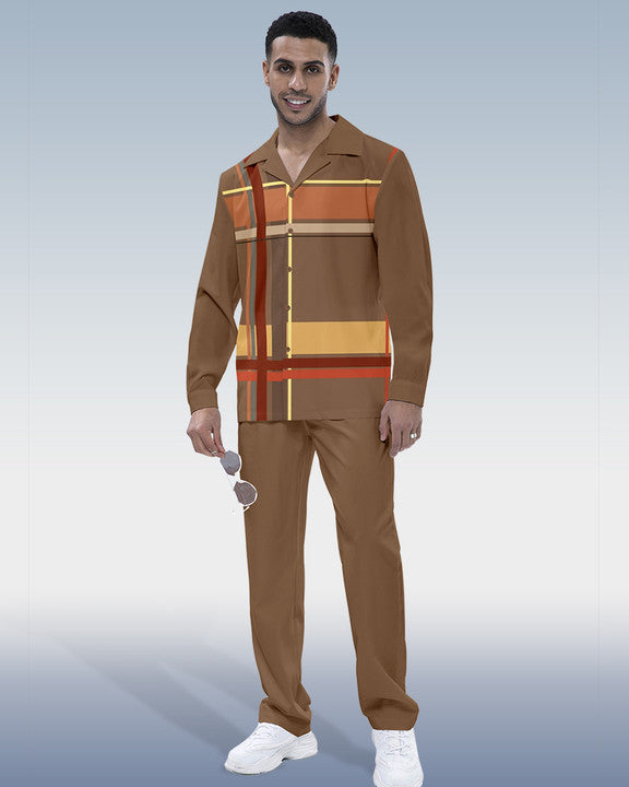Suitmens Men's Check Long Sleeve Shirt Walking Set 196