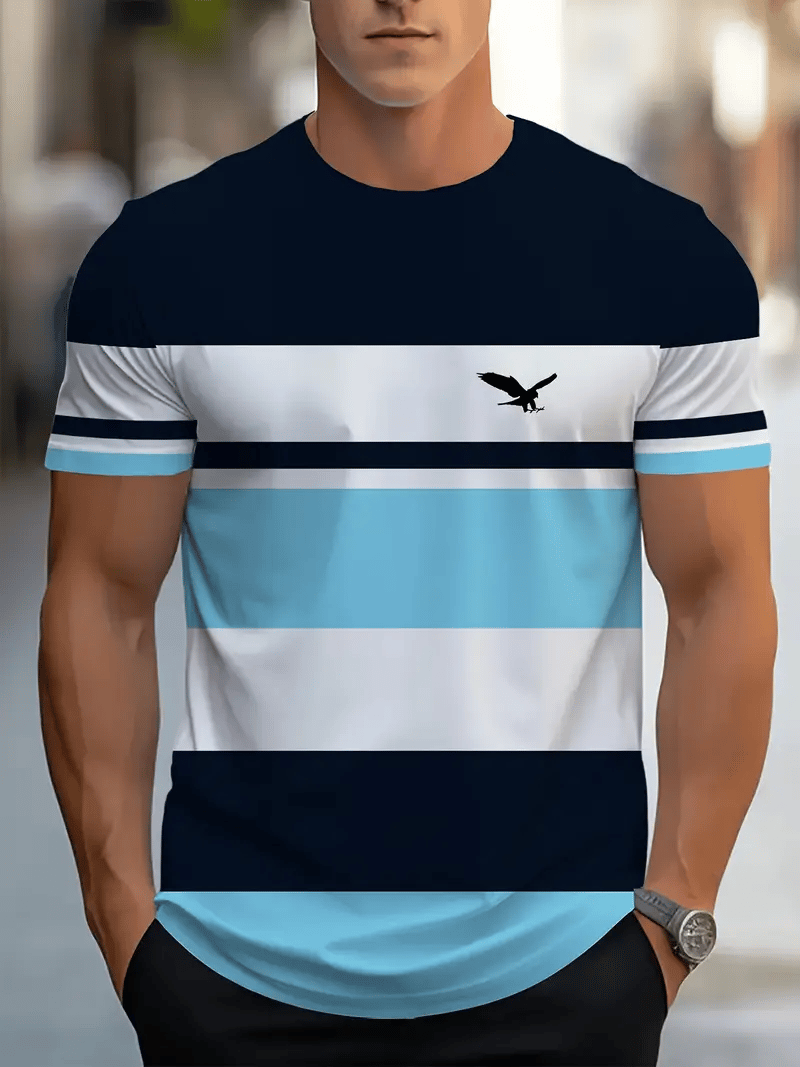 Men's Business Stripe Logo Print Short Sleeve T-Shirt