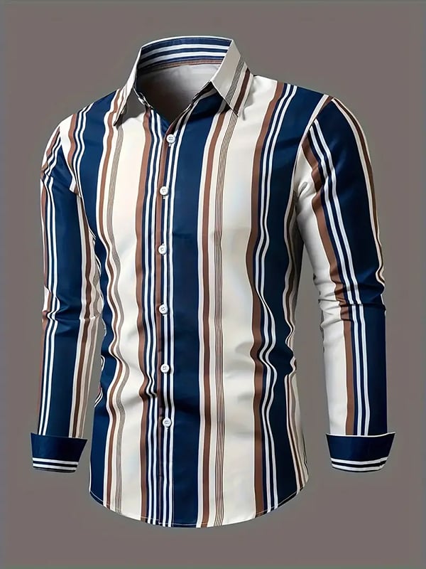 Men's Stripe Print Business Long Sleeve Shirt